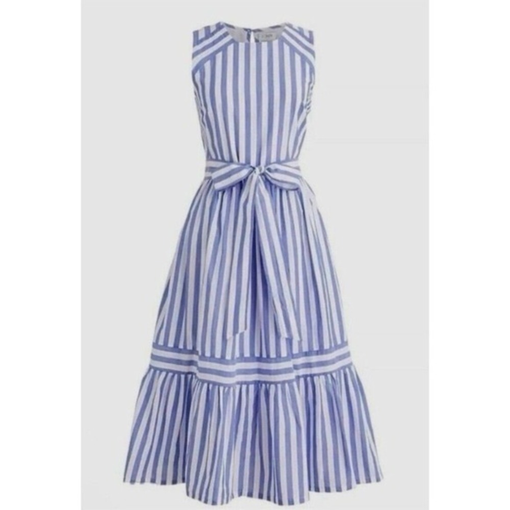 NWOT J. Crew Factory Women's Size 2 Blue Striped Midi Dress Nautical Preppy‎